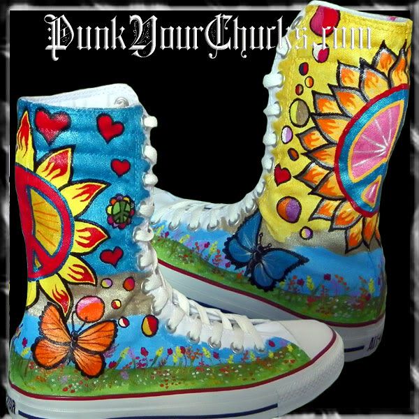 Custom Hand Painted 60s Hippie Converse Sneakers Graphics Code ...