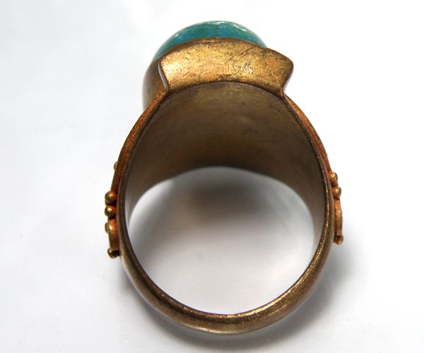 SMART AFGHAN VINTAGE ETHNIC STONE TURQUOISE GOLD PLATED MAN RING SIZE 9 ...