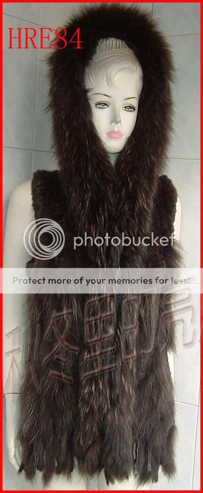 RealRabbit HRE81 Fur vest+Raccoon trim Scarf+Hoode  