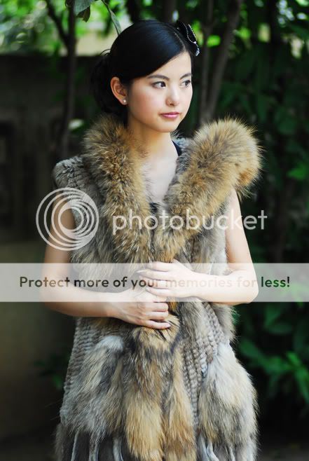 RealRabbit HRE84 Fur vest+Raccoon trim Scarf+Hoode  