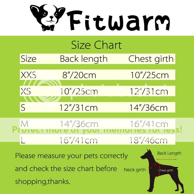 Pet Clothes Size Chart