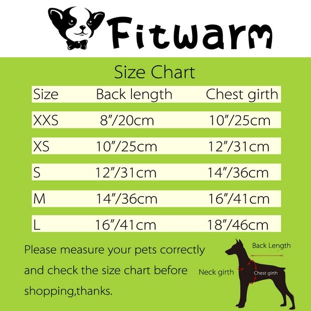 Pet Clothes Size Chart